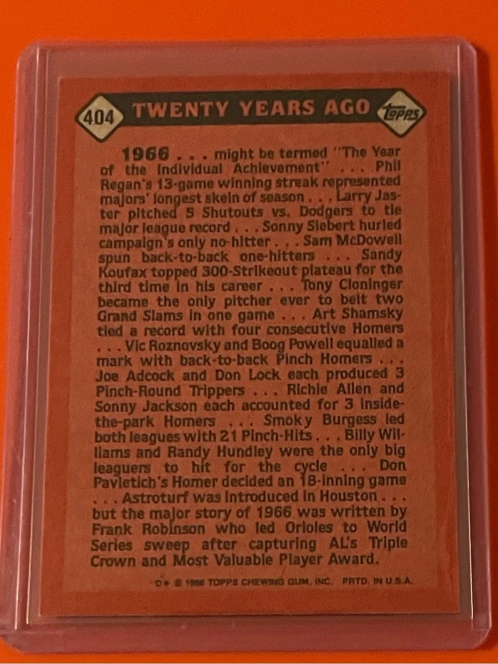 Frank Robinson [Turn Back The Clock] #404 1986 Topps Baseball Trading Card
